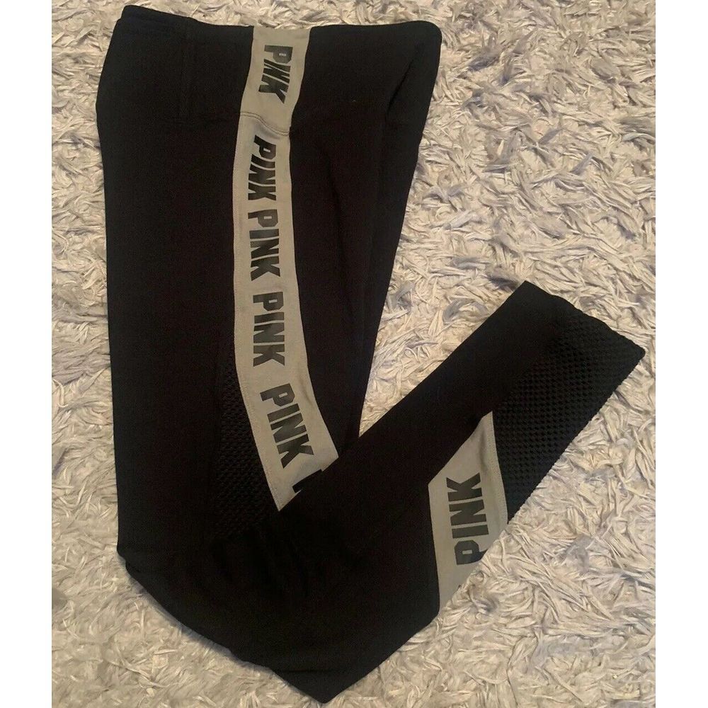 NWT Victoria's Secret PINK Yoga Legging Sz S - Black / Green - Mesh